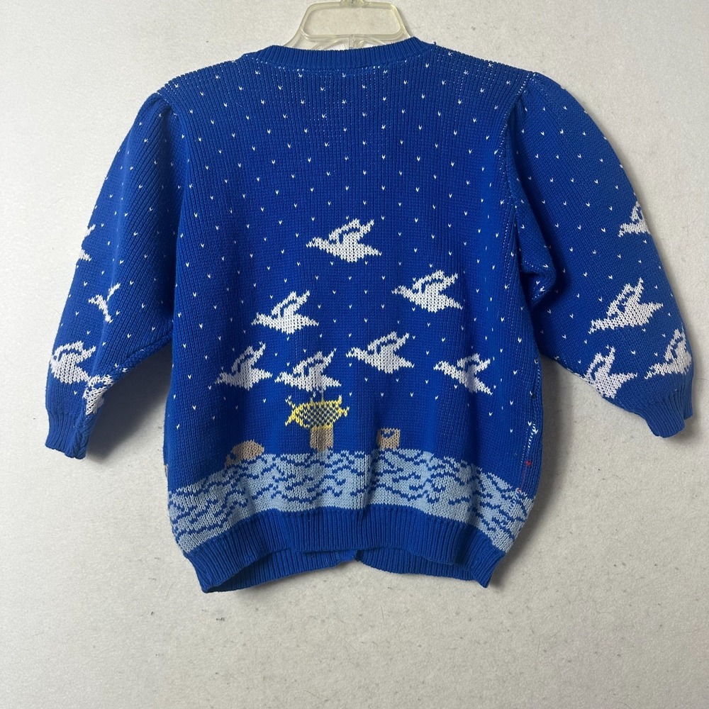 Sweater Loft New York blue sailboat seagull novelty short sleeve cardigan - Picture 6 of 6